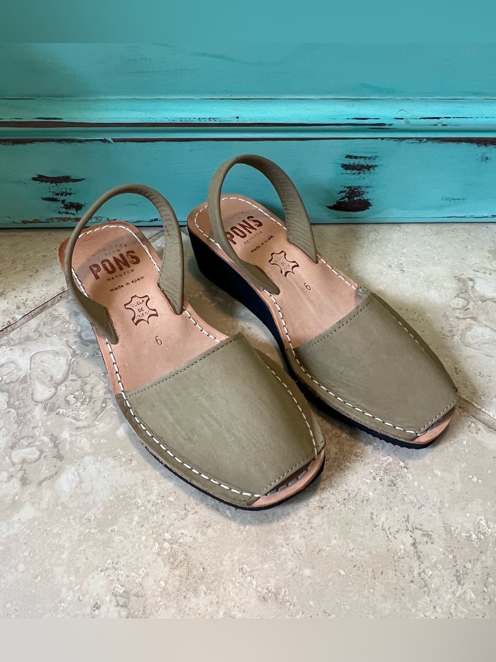 Pons Avarcas Classic Style Green/Taupe Leather Sandal Women’s Sz 6 NWOT - Picture 3 of 9